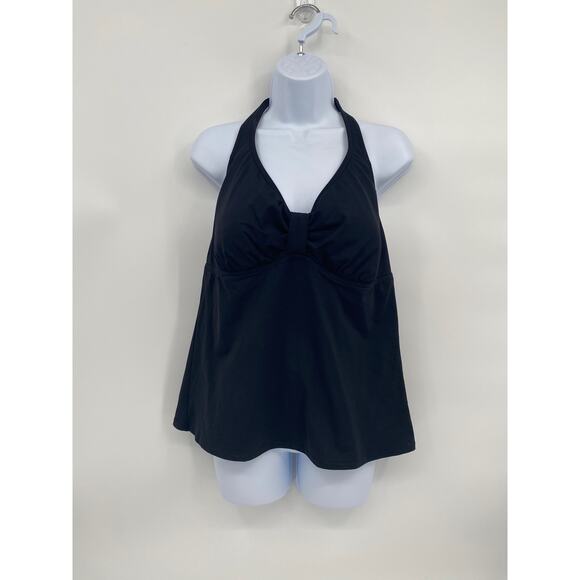 Lands' End Other - Lands End Black Halter Top Tankini Swimsuit Shelf Bra V-neck size 14 Long
